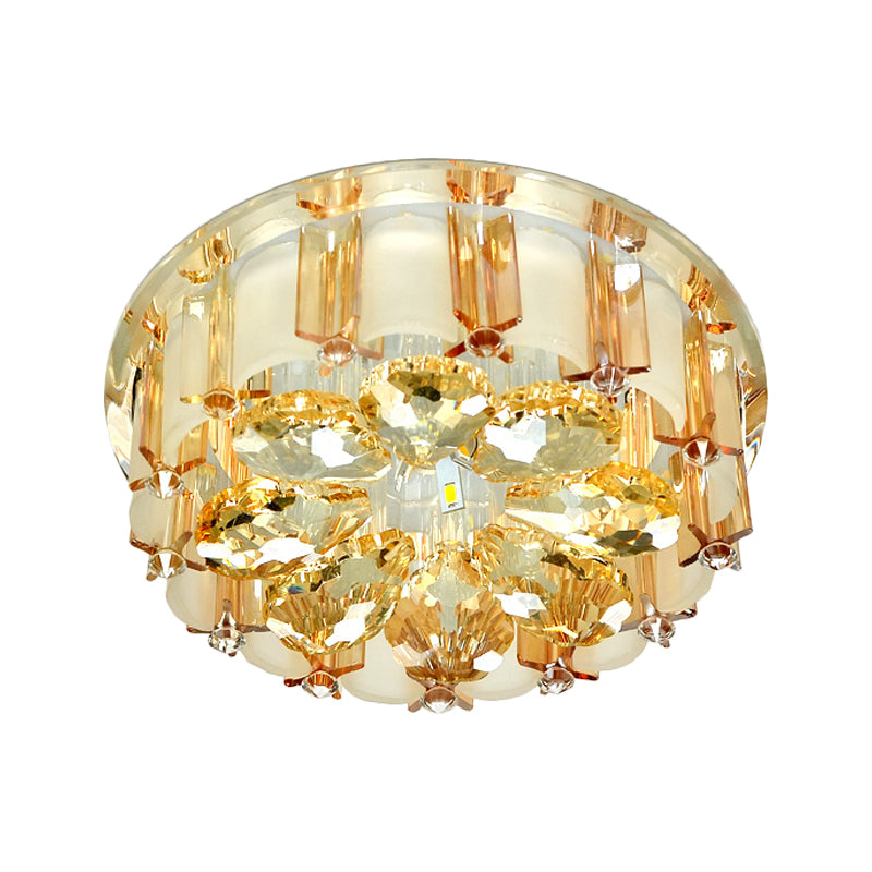 Amber Crystal Flower Flush Light Contemporary LED Hallway Ceiling Flush Mount with Drum Shade Clearhalo 'Ceiling Lights' 'Close To Ceiling Lights' 'Close to ceiling' 'Flush mount' Lighting' 812140