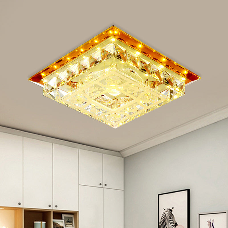 Square Crystal Block Flush Light Fixture Modern LED Living Room Ceiling Flush in Tan, Warm/White/Natural Light Tan Clearhalo 'Ceiling Lights' 'Close To Ceiling Lights' 'Close to ceiling' 'Flush mount' Lighting' 812146