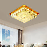 Square Crystal Block Flush Light Fixture Modern LED Living Room Ceiling Flush in Tan, Warm/White/Natural Light Clearhalo 'Ceiling Lights' 'Close To Ceiling Lights' 'Close to ceiling' 'Flush mount' Lighting' 812147