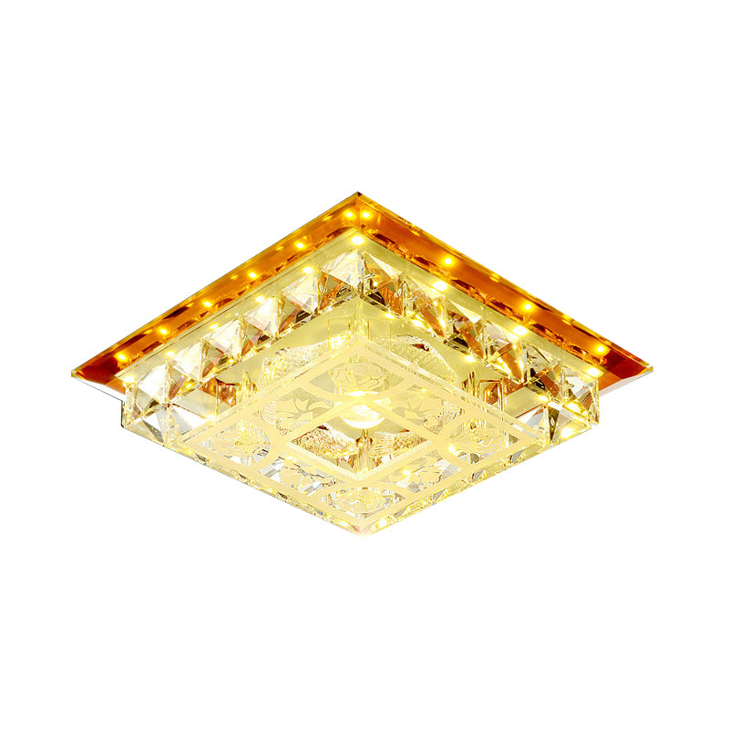 Square Crystal Block Flush Light Fixture Modern LED Living Room Ceiling Flush in Tan, Warm/White/Natural Light Clearhalo 'Ceiling Lights' 'Close To Ceiling Lights' 'Close to ceiling' 'Flush mount' Lighting' 812148