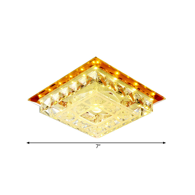 Square Crystal Block Flush Light Fixture Modern LED Living Room Ceiling Flush in Tan, Warm/White/Natural Light Clearhalo 'Ceiling Lights' 'Close To Ceiling Lights' 'Close to ceiling' 'Flush mount' Lighting' 812149