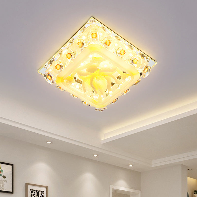 LED Flushmount Light Contemporary Loving Heart Clear Crystal Ceiling Mount in Yellow with Resin Floral Deco, Warm/White Light Yellow Clearhalo 'Ceiling Lights' 'Close To Ceiling Lights' 'Close to ceiling' 'Flush mount' Lighting' 812150