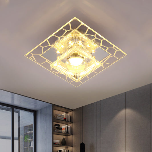 White Square Flushmount Ceiling Fixture Modernism Clear Prism Crystal LED Corridor Flush Light White Clearhalo 'Ceiling Lights' 'Close To Ceiling Lights' 'Close to ceiling' 'Flush mount' Lighting' 812154