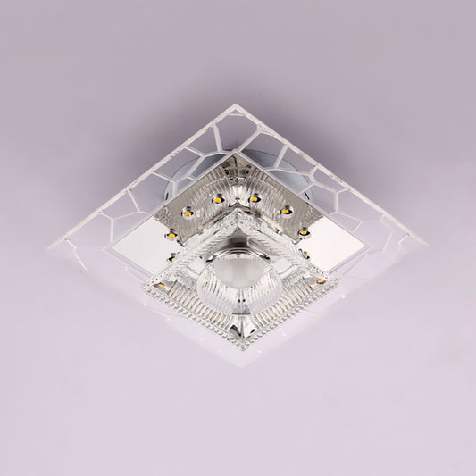 White Square Flushmount Ceiling Fixture Modernism Clear Prism Crystal LED Corridor Flush Light Clearhalo 'Ceiling Lights' 'Close To Ceiling Lights' 'Close to ceiling' 'Flush mount' Lighting' 812156