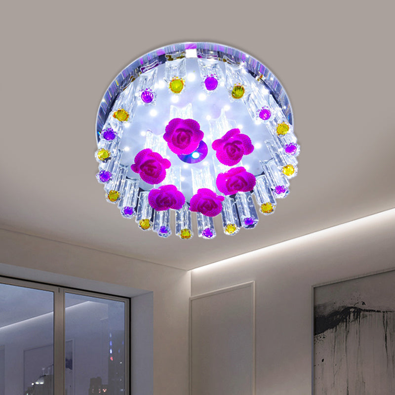 Simple Blossom Flush Mount Spotlight LED Prism Crystal Close to Ceiling Lamp with Round Design Rose Red Clearhalo 'Ceiling Lights' 'Close To Ceiling Lights' 'Close to ceiling' 'Flush mount' Lighting' 812170