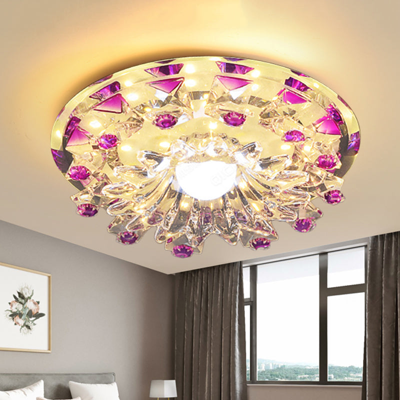 Beveled Crystal Tiered Flower Flush Mount Lamp Modernism LED Hallway Ceiling Light Fixture in Purple Purple Clearhalo 'Ceiling Lights' 'Close To Ceiling Lights' 'Close to ceiling' 'Flush mount' Lighting' 812174