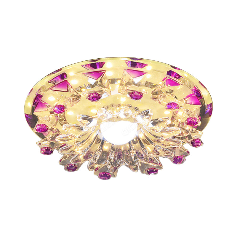 Beveled Crystal Tiered Flower Flush Mount Lamp Modernism LED Hallway Ceiling Light Fixture in Purple Clearhalo 'Ceiling Lights' 'Close To Ceiling Lights' 'Close to ceiling' 'Flush mount' Lighting' 812175