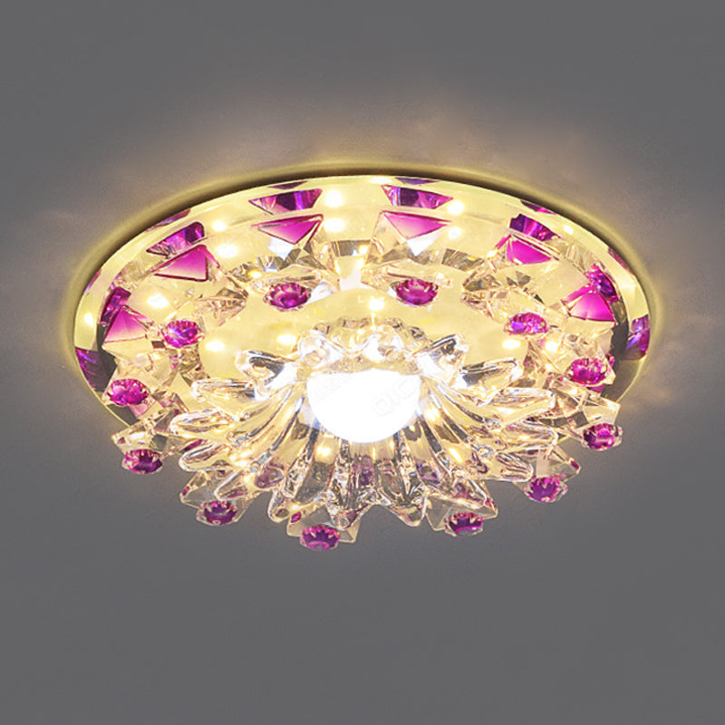 Beveled Crystal Tiered Flower Flush Mount Lamp Modernism LED Hallway Ceiling Light Fixture in Purple Clearhalo 'Ceiling Lights' 'Close To Ceiling Lights' 'Close to ceiling' 'Flush mount' Lighting' 812176