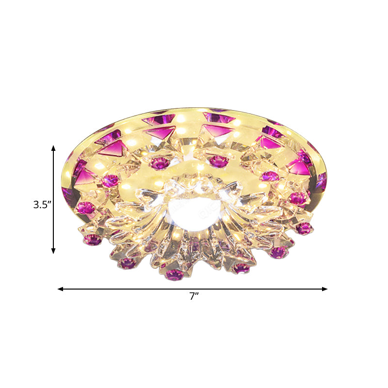 Beveled Crystal Tiered Flower Flush Mount Lamp Modernism LED Hallway Ceiling Light Fixture in Purple Clearhalo 'Ceiling Lights' 'Close To Ceiling Lights' 'Close to ceiling' 'Flush mount' Lighting' 812177