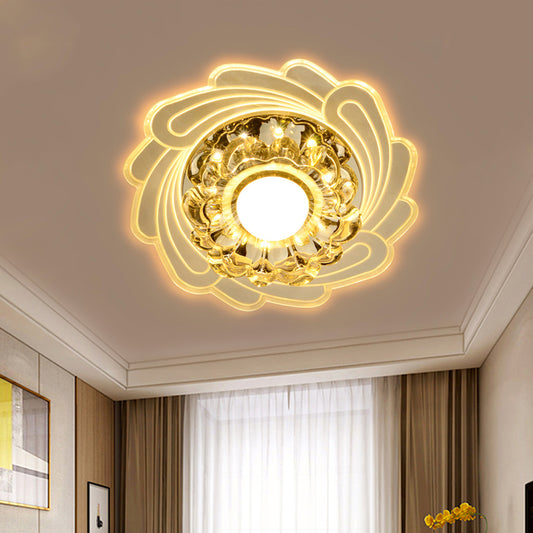 Floral Crystal Ceiling Light Flush Mount Simplicity LED Hallway Flushmount in White with Spiral Edge, Warm/White/Multi Color Light White Clearhalo 'Ceiling Lights' 'Close To Ceiling Lights' 'Close to ceiling' 'Flush mount' Lighting' 812182