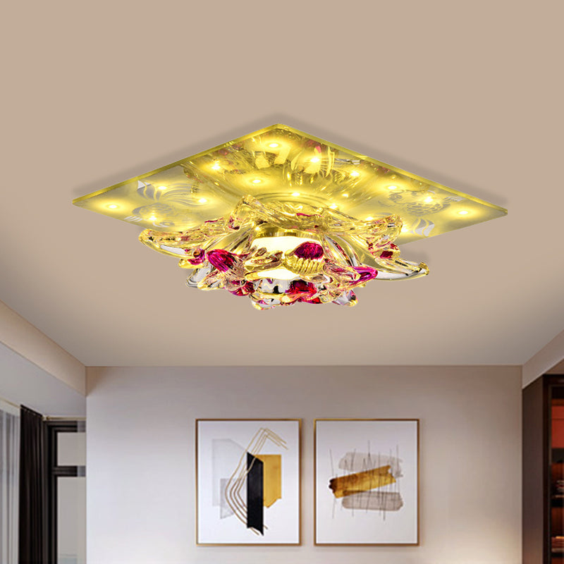 Rose Red Flower Flush-Mount Light Fixture Minimal Clear Crystal LED Porch Ceiling Lamp in Warm/White Light Clear Clearhalo 'Ceiling Lights' 'Close To Ceiling Lights' 'Close to ceiling' 'Flush mount' Lighting' 812190