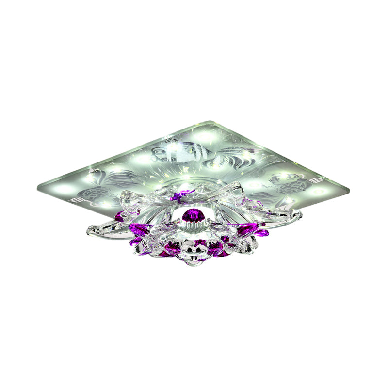 Rose Red Flower Flush-Mount Light Fixture Minimal Clear Crystal LED Porch Ceiling Lamp in Warm/White Light Clearhalo 'Ceiling Lights' 'Close To Ceiling Lights' 'Close to ceiling' 'Flush mount' Lighting' 812192