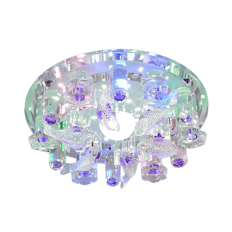 Fish Bedroom Flush Mount Ceiling Light Contemporary Clear Faceted Crystal LED Flushmount Clearhalo 'Ceiling Lights' 'Close To Ceiling Lights' 'Close to ceiling' 'Flush mount' Lighting' 812195