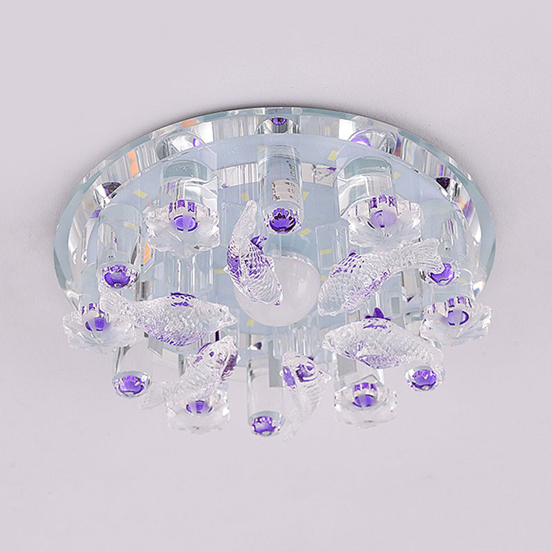 Fish Bedroom Flush Mount Ceiling Light Contemporary Clear Faceted Crystal LED Flushmount Clearhalo 'Ceiling Lights' 'Close To Ceiling Lights' 'Close to ceiling' 'Flush mount' Lighting' 812196