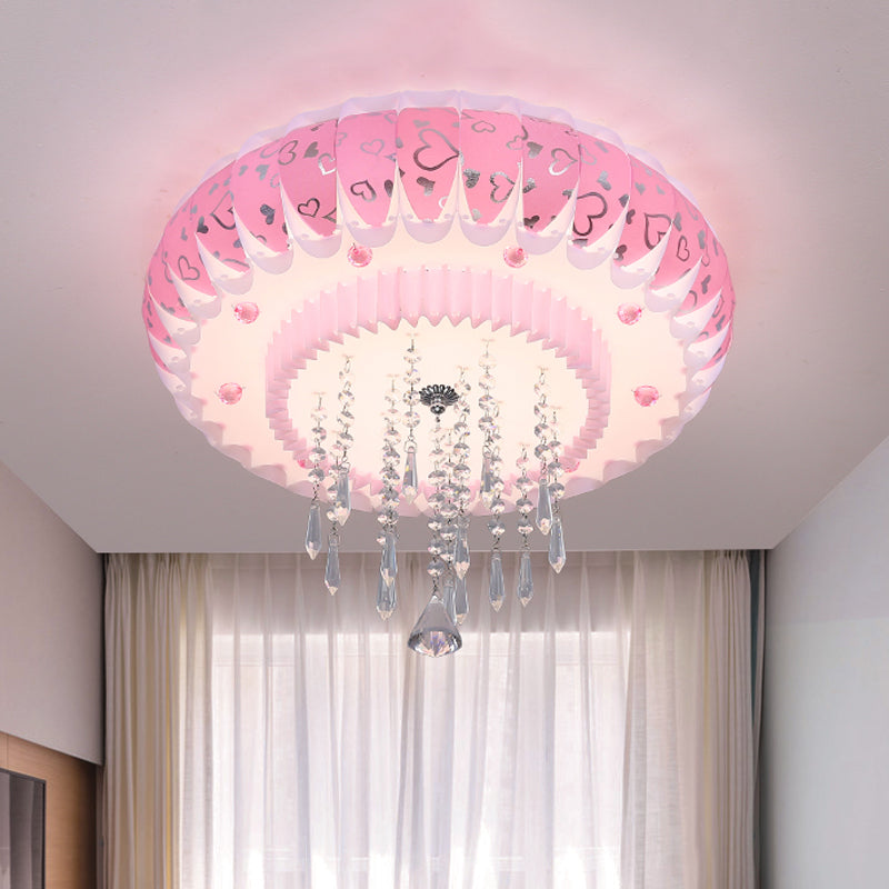 LED Clear Crystal Flush Mount Modernism Pink Finish Drum Shade Living Room Ceiling Flush Pink B Clearhalo 'Ceiling Lights' 'Close To Ceiling Lights' 'Close to ceiling' 'Flush mount' Lighting' 812198