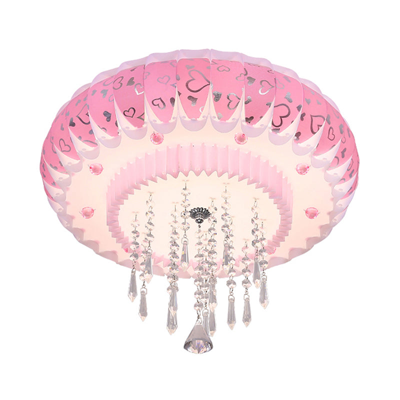 LED Clear Crystal Flush Mount Modernism Pink Finish Drum Shade Living Room Ceiling Flush Clearhalo 'Ceiling Lights' 'Close To Ceiling Lights' 'Close to ceiling' 'Flush mount' Lighting' 812199