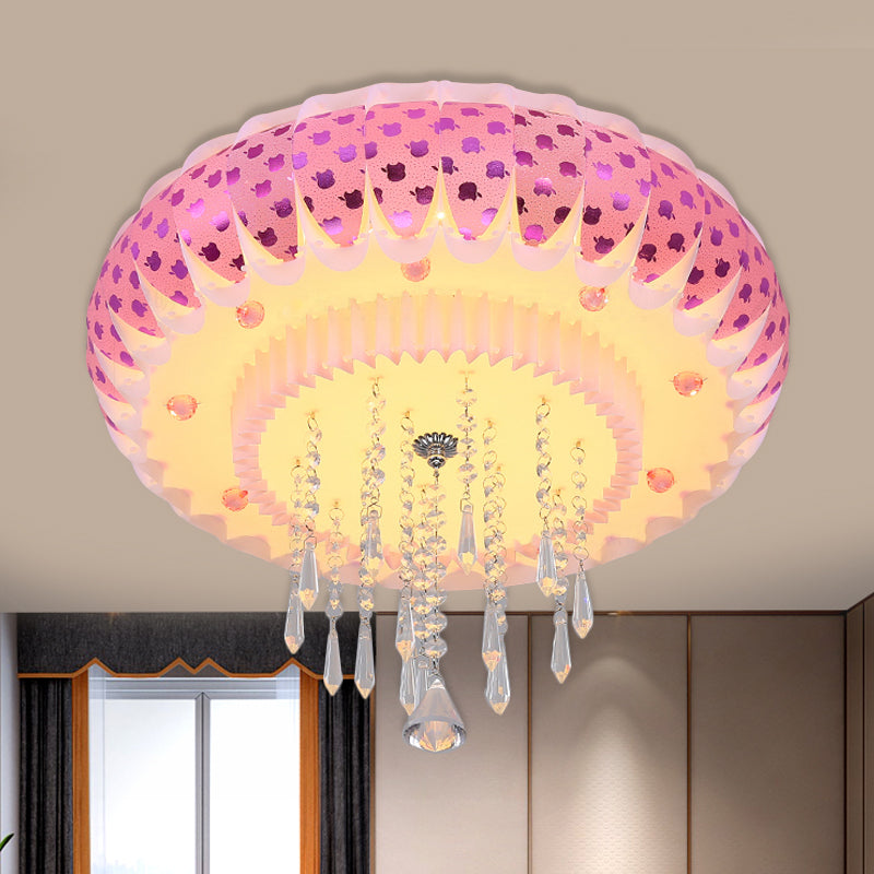 LED Clear Crystal Flush Mount Modernism Pink Finish Drum Shade Living Room Ceiling Flush Pink A Clearhalo 'Ceiling Lights' 'Close To Ceiling Lights' 'Close to ceiling' 'Flush mount' Lighting' 812202