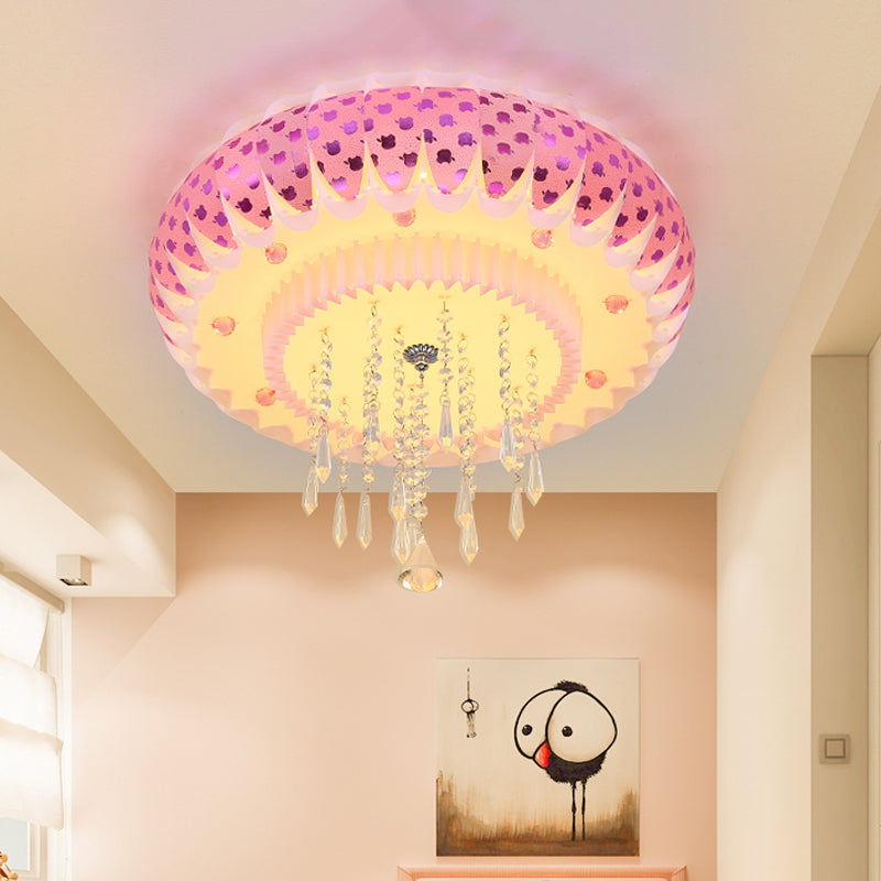 LED Clear Crystal Flush Mount Modernism Pink Finish Drum Shade Living Room Ceiling Flush Clearhalo 'Ceiling Lights' 'Close To Ceiling Lights' 'Close to ceiling' 'Flush mount' Lighting' 812203