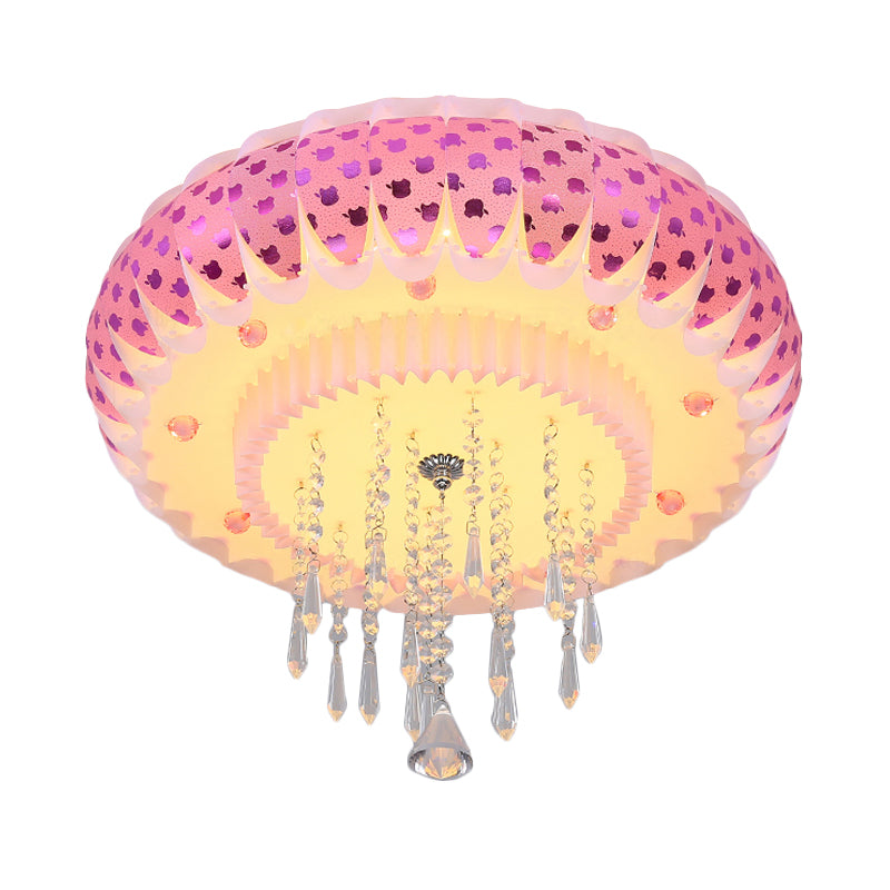 LED Clear Crystal Flush Mount Modernism Pink Finish Drum Shade Living Room Ceiling Flush Clearhalo 'Ceiling Lights' 'Close To Ceiling Lights' 'Close to ceiling' 'Flush mount' Lighting' 812204