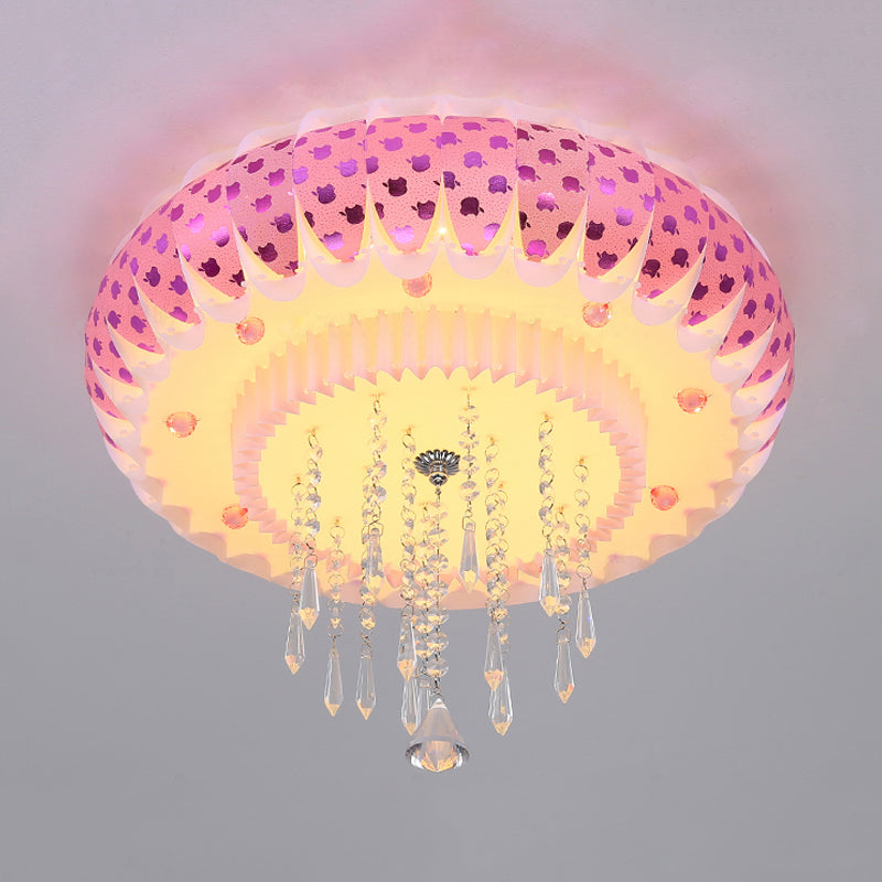 LED Clear Crystal Flush Mount Modernism Pink Finish Drum Shade Living Room Ceiling Flush Clearhalo 'Ceiling Lights' 'Close To Ceiling Lights' 'Close to ceiling' 'Flush mount' Lighting' 812205