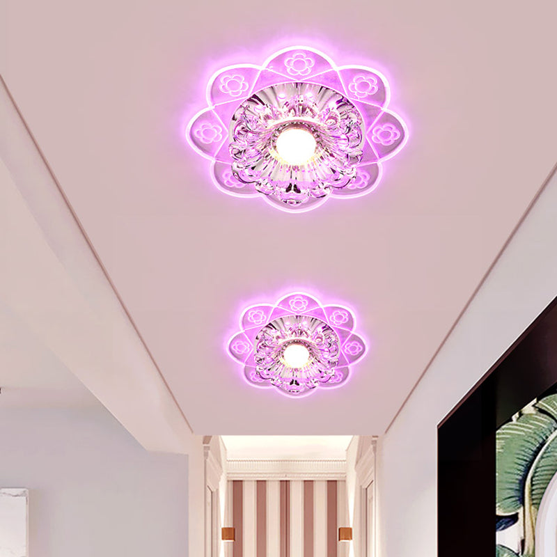 LED Ceiling Mounted Fixture Simplicity Corridor Flush Light with Bloom Clear Crystal Shade in Warm/Blue/Pink Light Clear Pink Clearhalo 'Ceiling Lights' 'Close To Ceiling Lights' 'Close to ceiling' 'Flush mount' Lighting' 812207