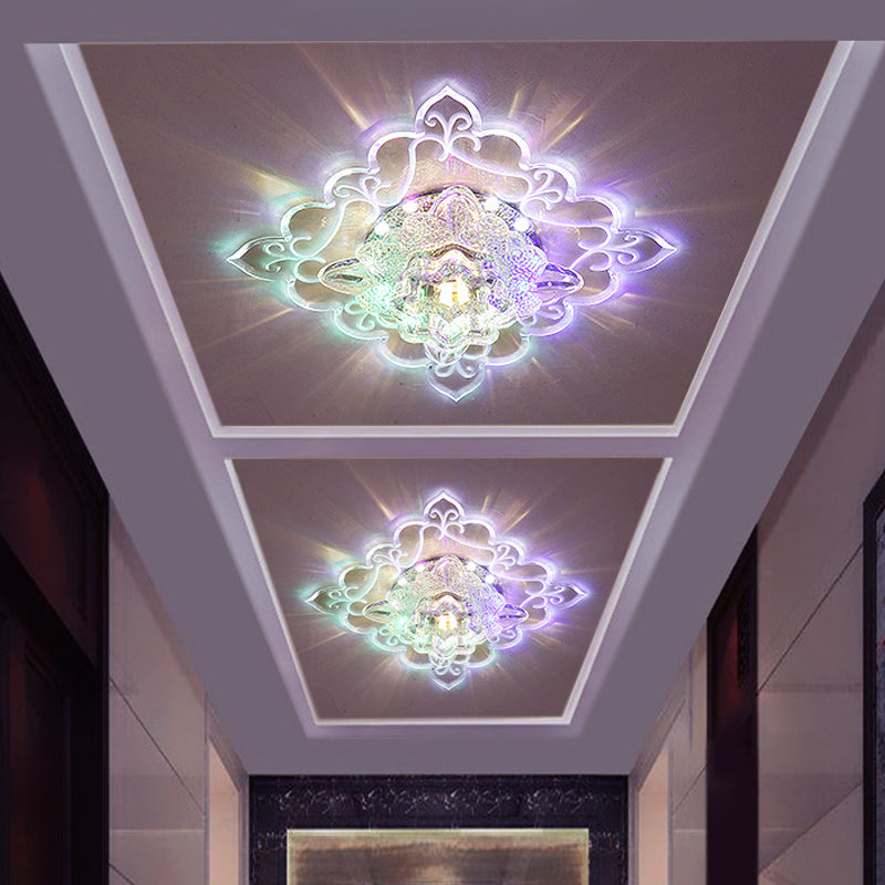 Clear Beveled Crystal Ceiling Lighting Floral LED Contemporary Style Flush Mount in Multi Color/White/Warm Light Clear Clearhalo 'Ceiling Lights' 'Close To Ceiling Lights' 'Close to ceiling' 'Flush mount' Lighting' 812210