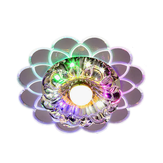 Clear Crystal Flower Flush Mount Lighting Fixture Simple LED Corridor Ceiling Flush in Warm/Multi Color Light Clear Multi Color Clearhalo 'Ceiling Lights' 'Close To Ceiling Lights' 'Close to ceiling' 'Flush mount' Lighting' 812219