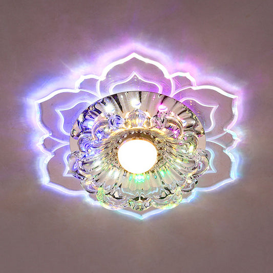 LED Flower Ceiling Fixture Minimalist Clear Crystal Flush Mount Lamp in Warm/Multi Color Light Clear Multi Color Clearhalo 'Ceiling Lights' 'Close To Ceiling Lights' 'Close to ceiling' 'Flush mount' Lighting' 812224