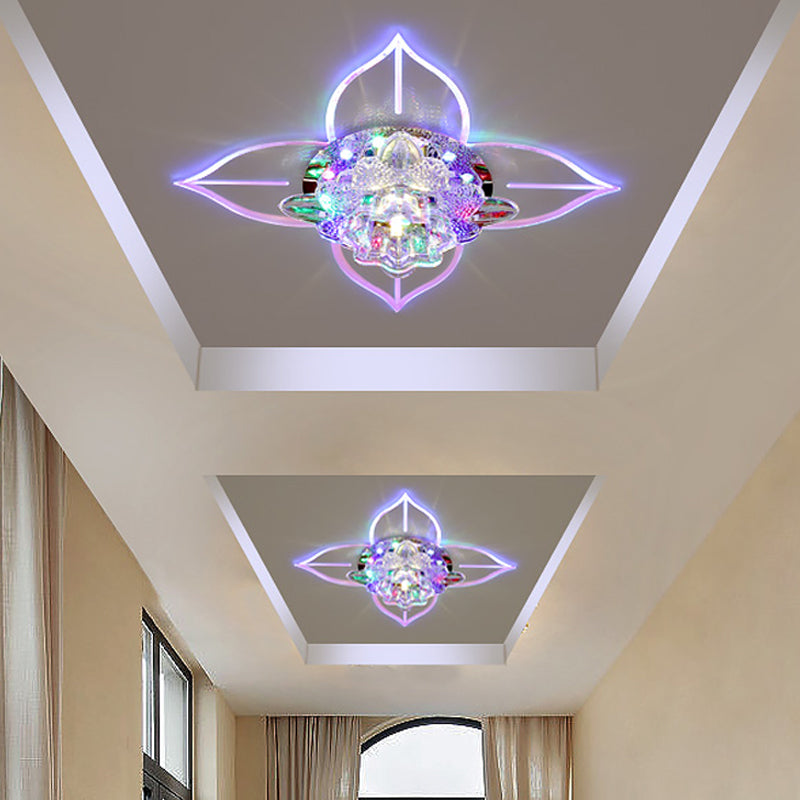 Petal Faceted Crystal Ceiling Flush Modernist LED Bedroom Flush Light Fixture in White with Leaf, Warm/White/Multi Color Light White Multi Color Clearhalo 'Ceiling Lights' 'Close To Ceiling Lights' 'Close to ceiling' 'Flush mount' Lighting' 812226