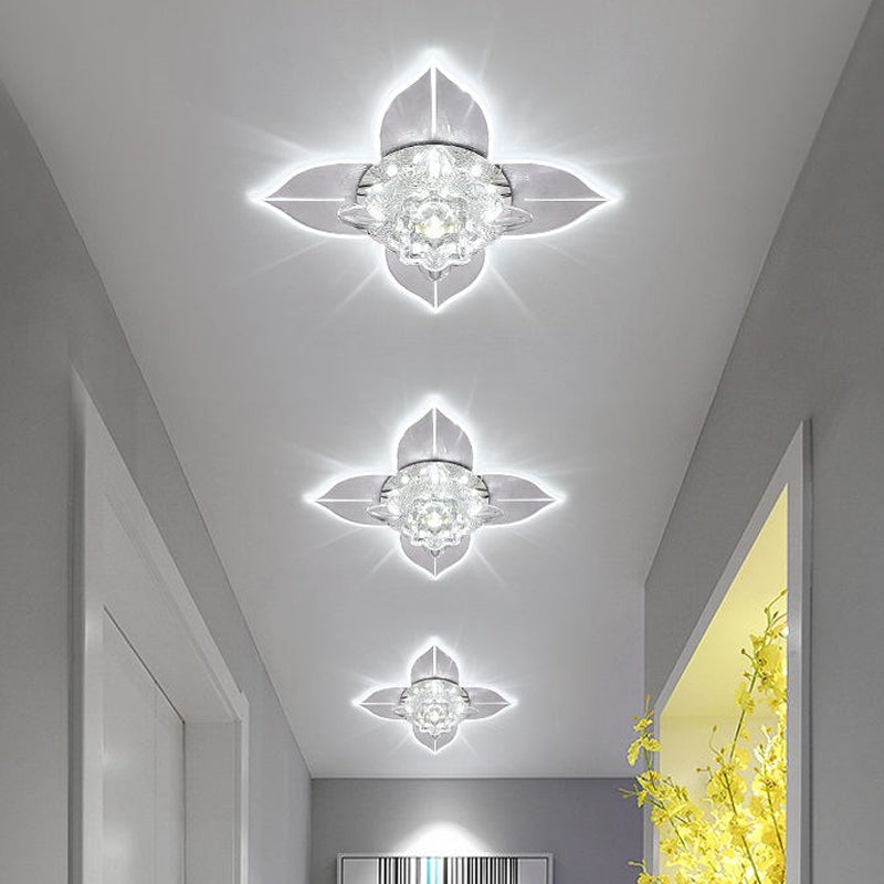 Petal Faceted Crystal Ceiling Flush Modernist LED Bedroom Flush Light Fixture in White with Leaf, Warm/White/Multi Color Light White Clearhalo 'Ceiling Lights' 'Close To Ceiling Lights' 'Close to ceiling' 'Flush mount' Lighting' 812227