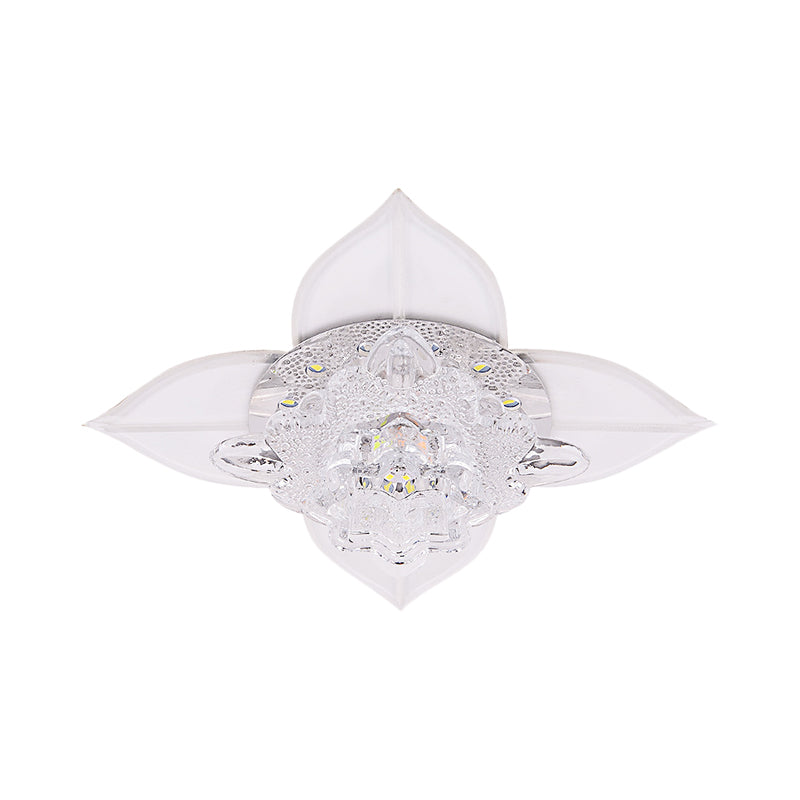 Petal Faceted Crystal Ceiling Flush Modernist LED Bedroom Flush Light Fixture in White with Leaf, Warm/White/Multi Color Light Clearhalo 'Ceiling Lights' 'Close To Ceiling Lights' 'Close to ceiling' 'Flush mount' Lighting' 812228