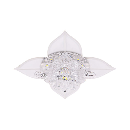 Petal Faceted Crystal Ceiling Flush Modernist LED Bedroom Flush Light Fixture in White with Leaf, Warm/White/Multi Color Light Clearhalo 'Ceiling Lights' 'Close To Ceiling Lights' 'Close to ceiling' 'Flush mount' Lighting' 812228