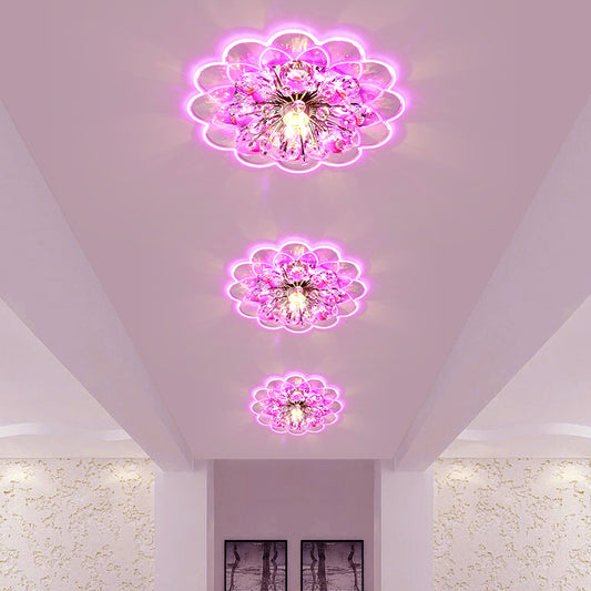 LED Ceiling Lighting Modernism Floral Beveled Crystal Flush Mount in Red for Porch, Pink/White/Warm Light Red Pink Clearhalo 'Ceiling Lights' 'Close To Ceiling Lights' 'Close to ceiling' 'Flush mount' Lighting' 812230