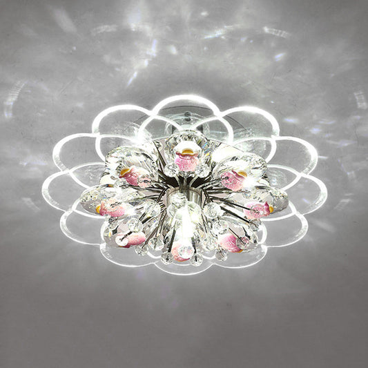 LED Ceiling Lighting Modernism Floral Beveled Crystal Flush Mount in Red for Porch, Pink/White/Warm Light Red White Clearhalo 'Ceiling Lights' 'Close To Ceiling Lights' 'Close to ceiling' 'Flush mount' Lighting' 812232