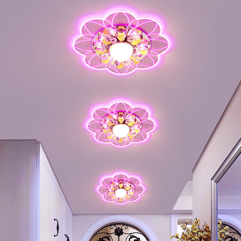 Modernist Flower Ceiling Flush LED Beveled Crystal Flush Mount Lighting Fixture with Fish Design in Warm/Blue/Pink Light Clear Pink Clearhalo 'Ceiling Lights' 'Close To Ceiling Lights' 'Close to ceiling' 'Flush mount' Lighting' 812234