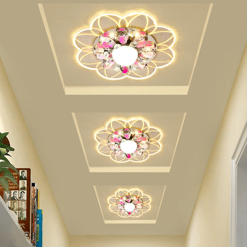 Modernist Flower Ceiling Flush LED Beveled Crystal Flush Mount Lighting Fixture with Fish Design in Warm/Blue/Pink Light Clear Clearhalo 'Ceiling Lights' 'Close To Ceiling Lights' 'Close to ceiling' 'Flush mount' Lighting' 812235