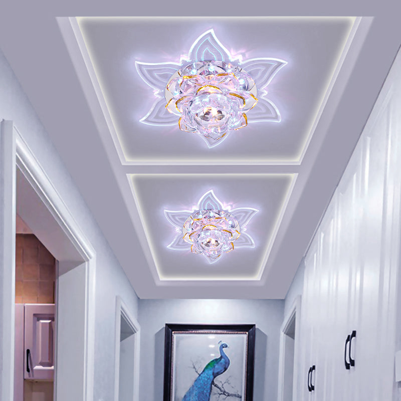 LED Flushmount Simplicity Bedroom Ceiling Lamp with Flower Crystal Shade in Yellow, Warm/White/Multi Color Light Clearhalo 'Ceiling Lights' 'Close To Ceiling Lights' 'Close to ceiling' 'Flush mount' Lighting' 812239