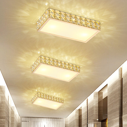 K9 Crystal White/Gold Ceiling Mount Rectangle LED Simplicity Style Flush Light for Corridor with Acrylic Shade Gold Clearhalo 'Ceiling Lights' 'Close To Ceiling Lights' 'Close to ceiling' 'Flush mount' Lighting' 812242