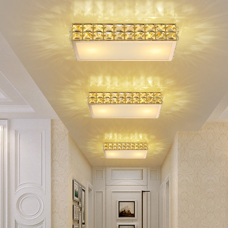 K9 Crystal White/Gold Ceiling Mount Rectangle LED Simplicity Style Flush Light for Corridor with Acrylic Shade Clearhalo 'Ceiling Lights' 'Close To Ceiling Lights' 'Close to ceiling' 'Flush mount' Lighting' 812243