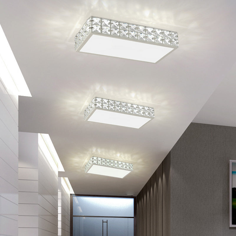 K9 Crystal White/Gold Ceiling Mount Rectangle LED Simplicity Style Flush Light for Corridor with Acrylic Shade Clearhalo 'Ceiling Lights' 'Close To Ceiling Lights' 'Close to ceiling' 'Flush mount' Lighting' 812247