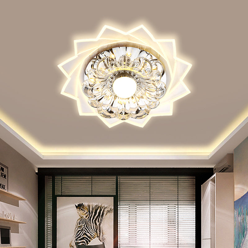 Clear K9 Crystal Flower Flushmount Light Modernist LED Corridor Ceiling Flush Mount in Warm/White Light Clearhalo 'Ceiling Lights' 'Close To Ceiling Lights' 'Close to ceiling' 'Flush mount' Lighting' 812255