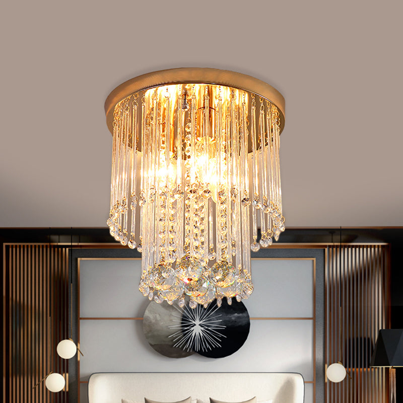 2 Bulbs Flush Mount Minimalist 2-Layered Cylinder Clear Crystal Ceiling Light Fixture in Gold Gold Clearhalo 'Ceiling Lights' 'Close To Ceiling Lights' 'Close to ceiling' 'Flush mount' Lighting' 812266