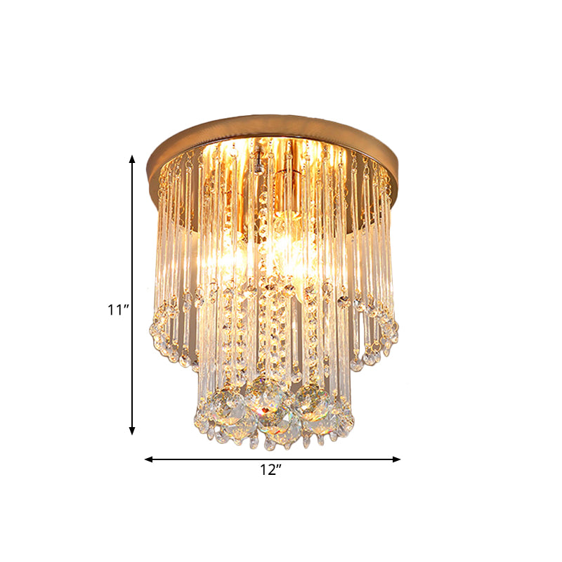 2 Bulbs Flush Mount Minimalist 2-Layered Cylinder Clear Crystal Ceiling Light Fixture in Gold Clearhalo 'Ceiling Lights' 'Close To Ceiling Lights' 'Close to ceiling' 'Flush mount' Lighting' 812269