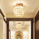 Gold Lantern/Cylinder Flush Mount Minimal Style Clear Crystal Block LED Porch Ceiling Lighting Gold A Clearhalo 'Ceiling Lights' 'Close To Ceiling Lights' 'Close to ceiling' 'Flush mount' Lighting' 812270