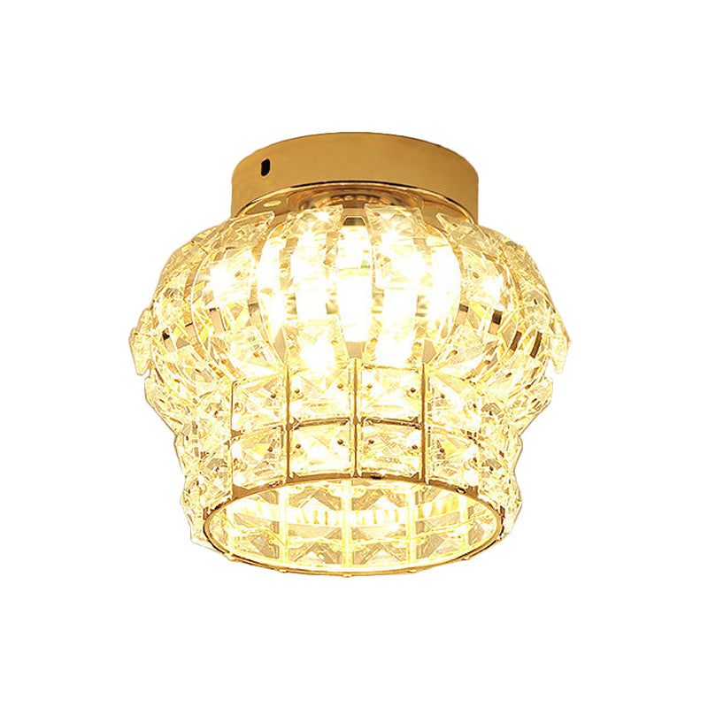 Gold Lantern/Cylinder Flush Mount Minimal Style Clear Crystal Block LED Porch Ceiling Lighting Clearhalo 'Ceiling Lights' 'Close To Ceiling Lights' 'Close to ceiling' 'Flush mount' Lighting' 812271