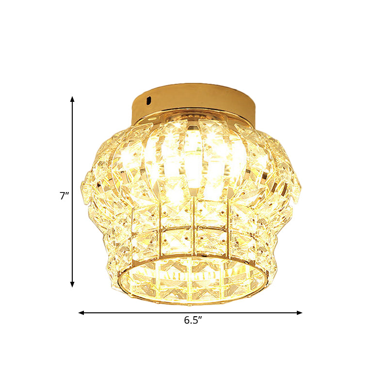 Gold Lantern/Cylinder Flush Mount Minimal Style Clear Crystal Block LED Porch Ceiling Lighting Clearhalo 'Ceiling Lights' 'Close To Ceiling Lights' 'Close to ceiling' 'Flush mount' Lighting' 812273