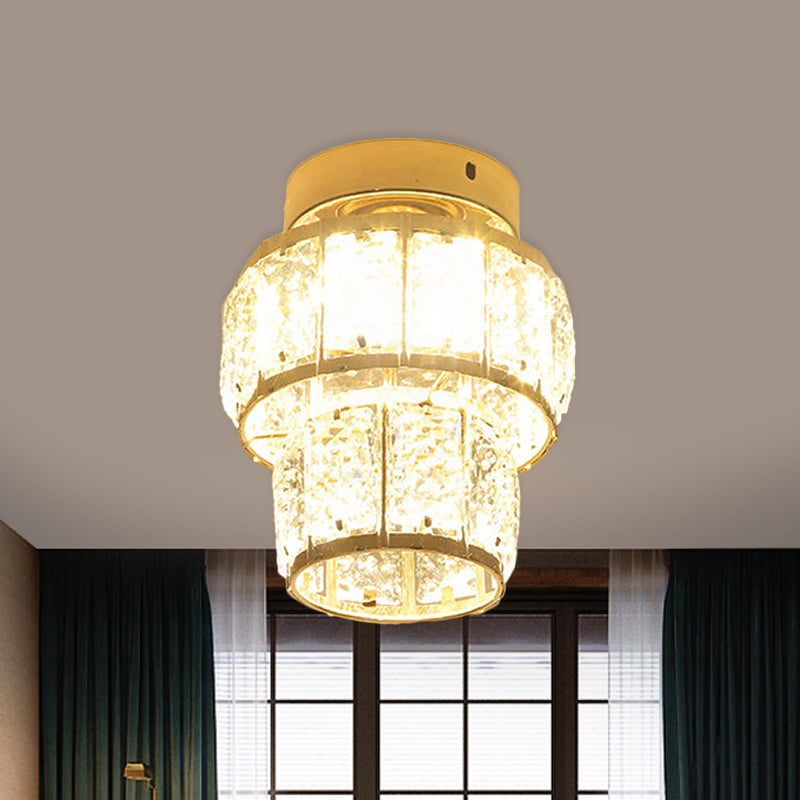 Gold Lantern/Cylinder Flush Mount Minimal Style Clear Crystal Block LED Porch Ceiling Lighting Gold B Clearhalo 'Ceiling Lights' 'Close To Ceiling Lights' 'Close to ceiling' 'Flush mount' Lighting' 812274