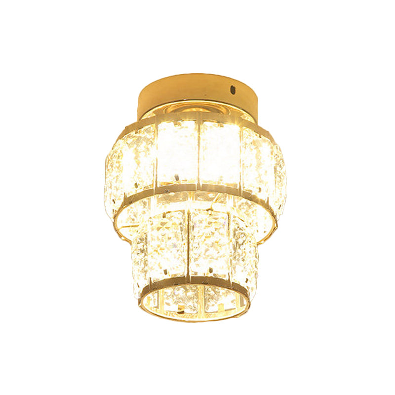 Gold Lantern/Cylinder Flush Mount Minimal Style Clear Crystal Block LED Porch Ceiling Lighting Clearhalo 'Ceiling Lights' 'Close To Ceiling Lights' 'Close to ceiling' 'Flush mount' Lighting' 812276