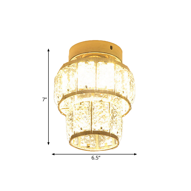 Gold Lantern/Cylinder Flush Mount Minimal Style Clear Crystal Block LED Porch Ceiling Lighting Clearhalo 'Ceiling Lights' 'Close To Ceiling Lights' 'Close to ceiling' 'Flush mount' Lighting' 812278