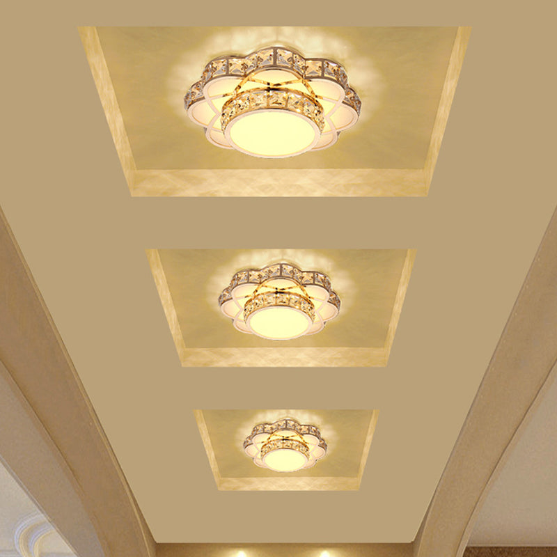 Gold 10"/12" Wide LED Flush Mount Lamp Modern Crystal Block Flower Ceiling Mounted Light Gold Clearhalo 'Ceiling Lights' 'Close To Ceiling Lights' 'Close to ceiling' 'Flush mount' Lighting' 812284